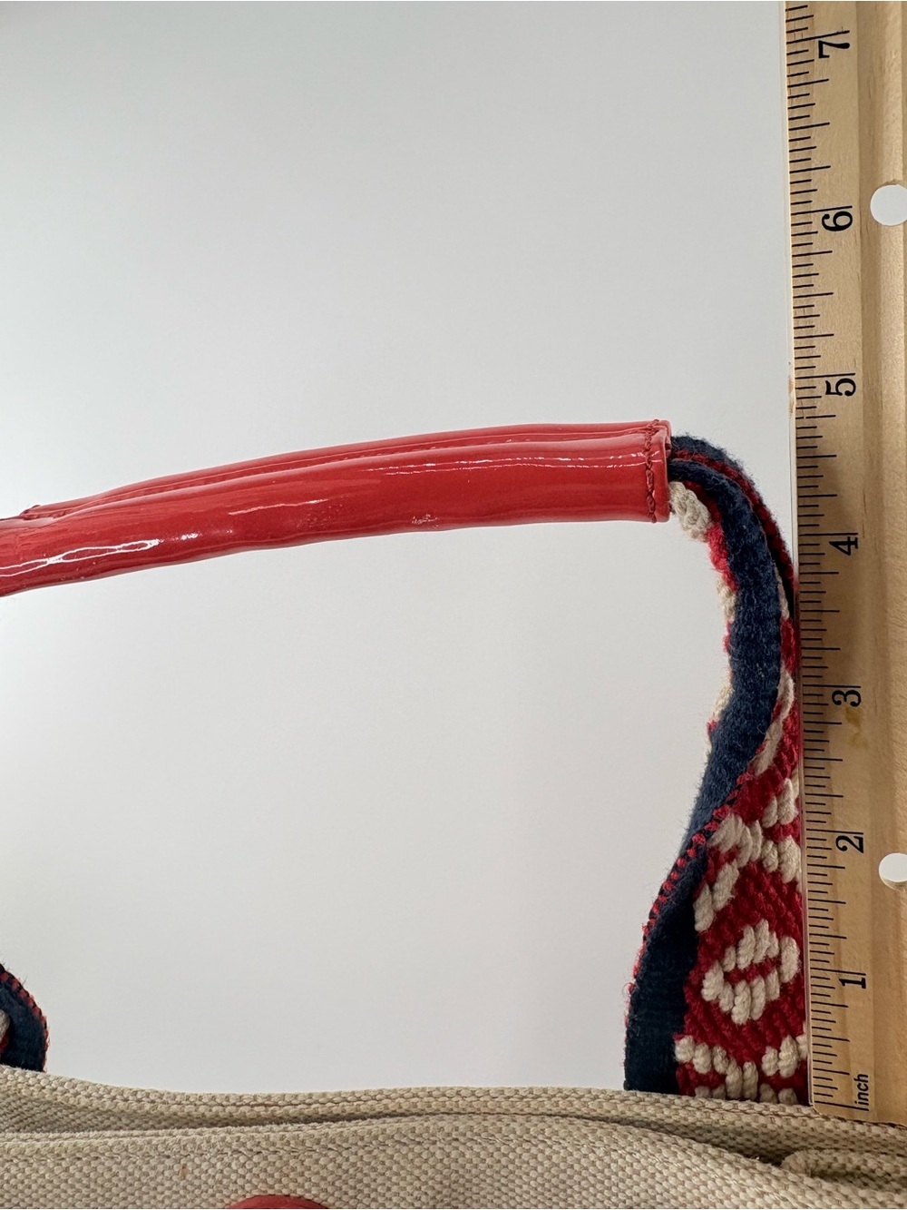 Tory Burch Canvas Tote Bag Coral Patent Trim Embroidered Straps Beach Summer - Picture 15 of 15